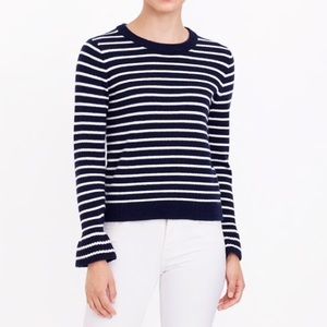 J.Crew Striped Ruffle Cuff Lightweight Sweater